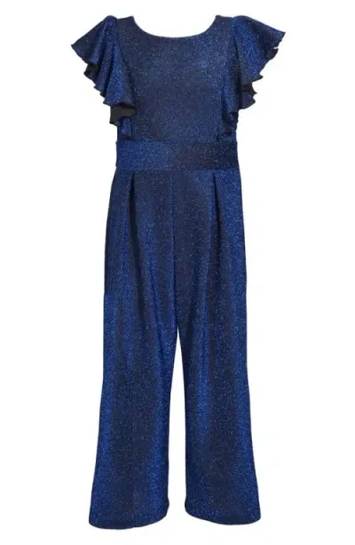 Iris & Ivy Kids' Metallic Flutter Sleeve Jumpsuit In Royal