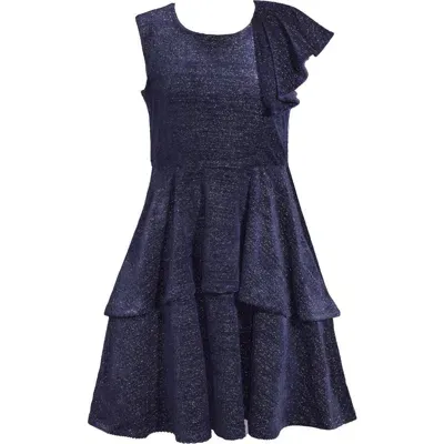 Iris & Ivy Kids' Sparkle One-shoulder Party Dress In Navy