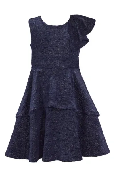 Iris & Ivy Kids' Sparkle One-shoulder Party Dress In Navy