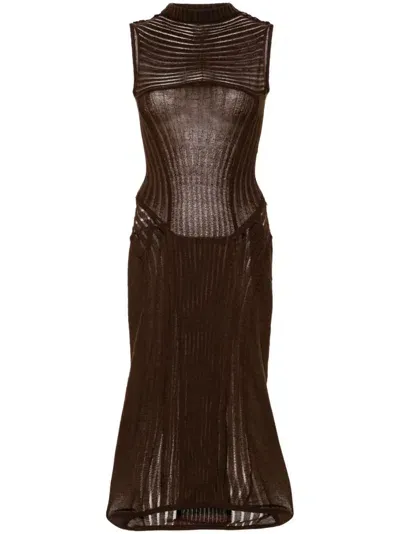 Isa Boulder Orion Ribbed Midi Dress In Brown