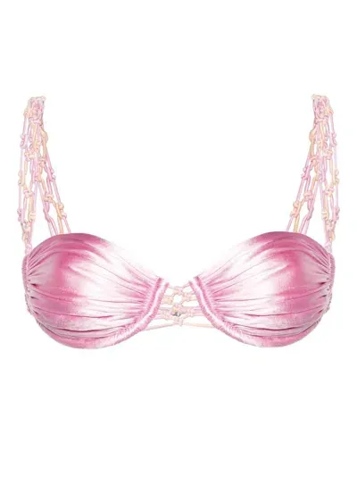 Isa Boulder Punch Satin Bikini Top In Pink