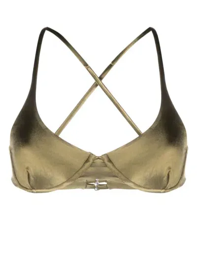 Isa Boulder Reversible Crossover-strap Bikini Top In Green