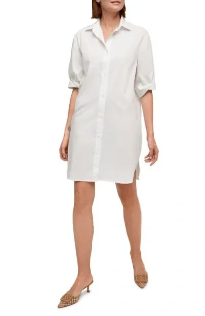 Isaac Mizrahi New York Elbow Sleeve Cotton Shirtdress In White