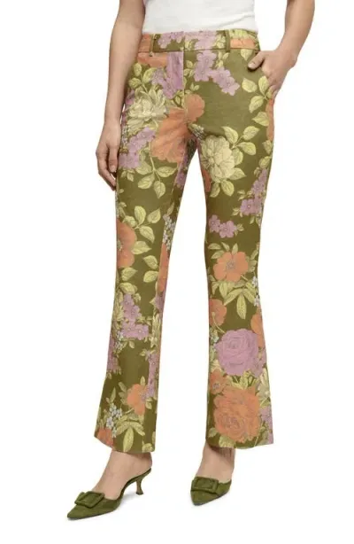 Isaac Mizrahi New York Floral High Waist Bootcut Pants In Garden Toile - Olive