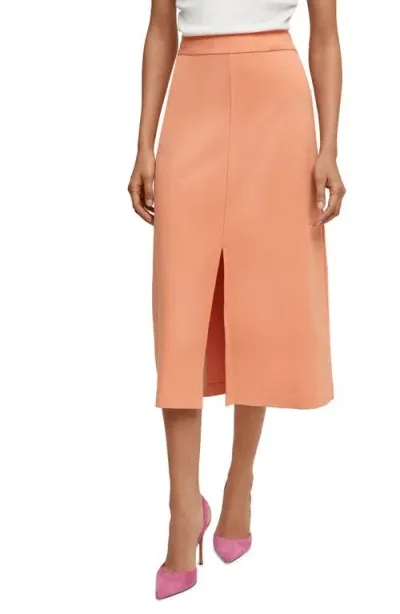 Isaac Mizrahi New York Front Vent Ponte Knit Skirt In Coral Bell