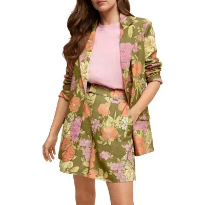 Isaac Mizrahi New York Oversize Blazer In Garden Toile - Olive