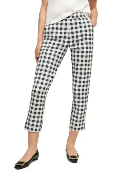 Isaac Mizrahi New York Slim Cotton Blend Crop Pants In Spring Navy Gingham