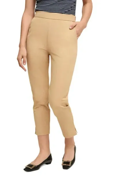 Isaac Mizrahi New York Slim Cotton Blend Crop Pants In Warm Khaki