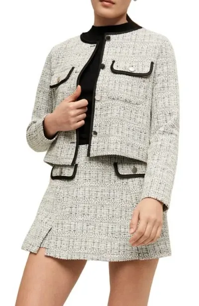 Isaac Mizrahi New York Stretch Tweed Crop Jacket In Black/ivory