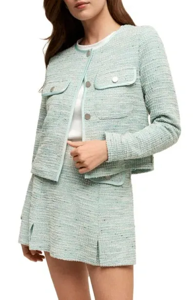 Isaac Mizrahi New York Stretch Tweed Crop Jacket In Robins Egg