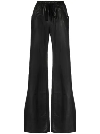 Isaac Sellam Experience Wide-leg Drawstring Leather Trousers In Black