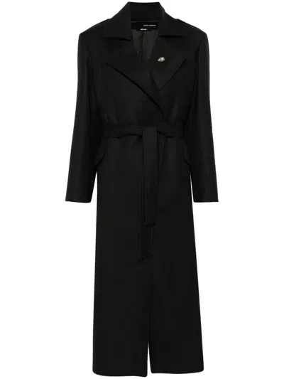 Isabel Benenato Skull-brooch Coat In Black