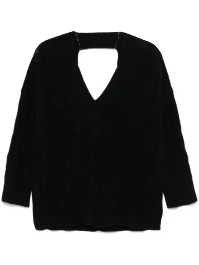 Isabel Benenato V-cut Out Sweater In Black