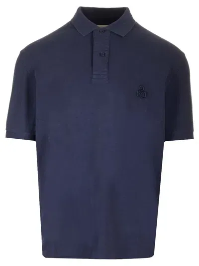 Isabel Marant Afko Logo Embroidered Polo Shirt In Navy