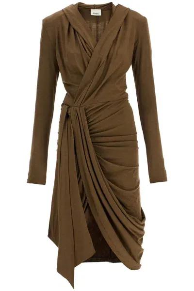 Isabel Marant Alixa Jersey Hooded Midi Wrap Dress In Khaki