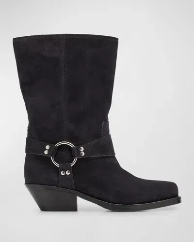 Isabel Marant Antya Suede Harness Moto Boots In Black