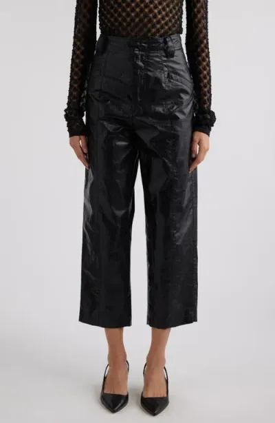 Isabel Marant Aude Crinkle Crop Faux Leather Pants In Black