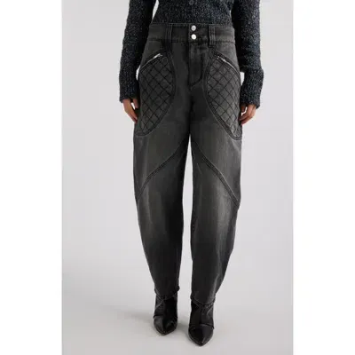 Isabel Marant Catarina Zip Pocket Tapered Leg Cotton Twill Pants In Grey