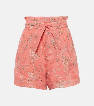 Isabel Marant Ceyane Floral Cotton And Silk Shorts In Shell Pink