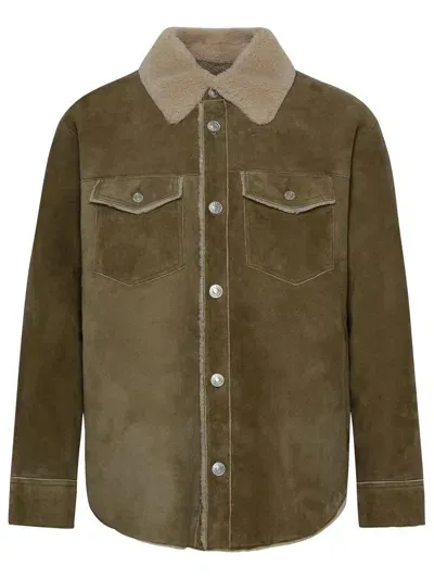 Isabel Marant Shearling Trim Buttoned Shirt Jacket In Green