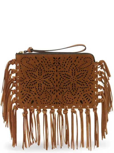 Isabel Marant Cut-out Print Fringe Clutch In Brown