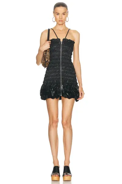 Isabel Marant Daily Ruched Ruffled Coated Cotton-blend Mini Dress In Black