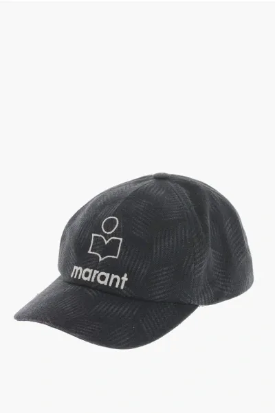 Isabel Marant Denim Tyron Cap With Embroidery In Gray