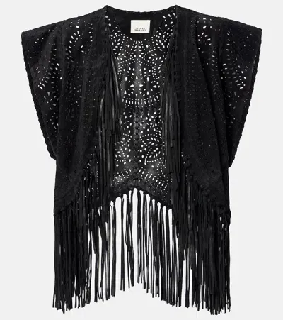 Isabel Marant Edita Fringed Leather Vest In Black