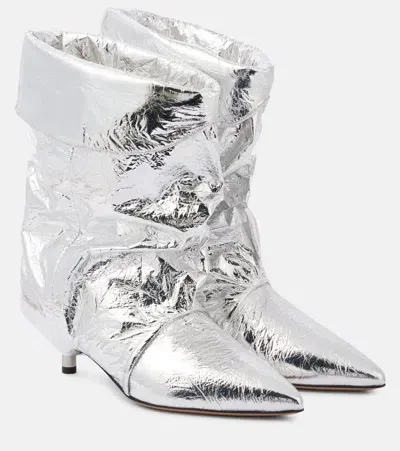 Isabel Marant Edrik Metallic Leather Ankle Boots In Silver