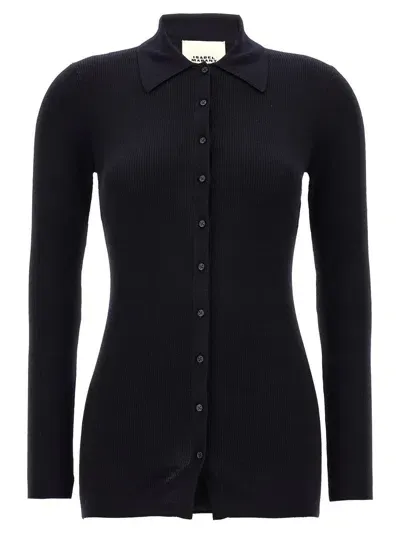 Isabel Marant 'elvira' Collar Detail Ribbed Knit Cardigan In Blue