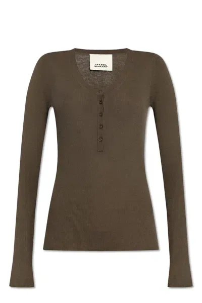 Isabel Marant Estine Buttoned Knitted Top In Green