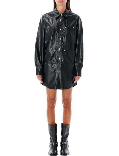 Isabel Marant Étoile Chic Patent Mini Dress With Button-up Front In Black