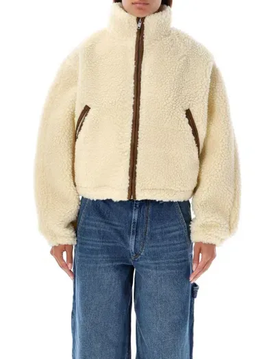 Isabel Marant Étoile Teddy Bomber Jacket Featuring Contrast Trim In Cream