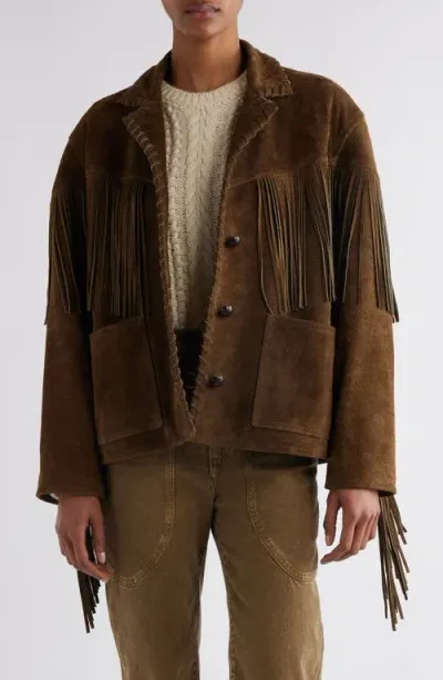 Isabel Marant Fabie Fringed Suede Jacket In Bronze