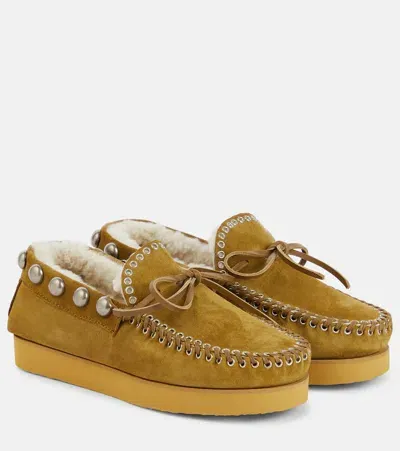 Isabel Marant Forley Shearling-lined Suede Moccasins In Beige