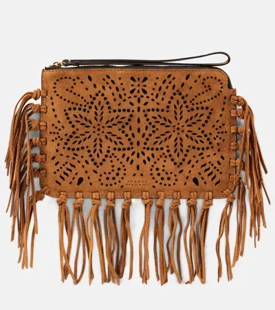 Isabel Marant Fringed Suede Clutch In Gray