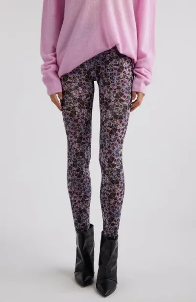 Isabel Marant Joshua Floral Print Rib Leggings In Purple