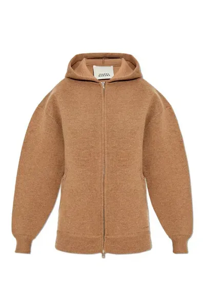 Isabel Marant Lanny Zipped Knitted Hoodie In Brown