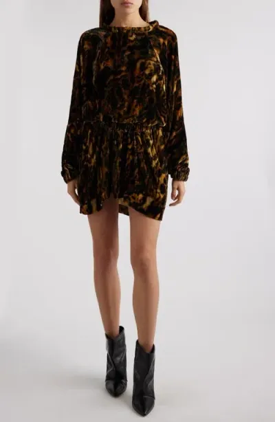 Isabel Marant Lassie Print Long Sleeve Velvet Minidress In Multi