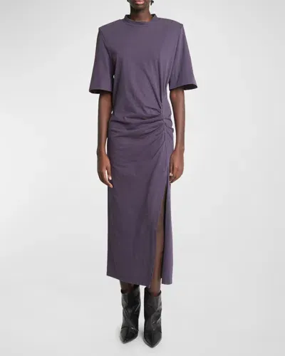 Isabel Marant Lexia Strong-shoulder Ruched Midi T-shirt Dress In Faded Night