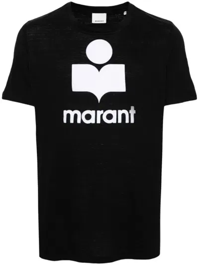 Isabel Marant Linen T-shirt With Iconic Logo Design And Sophisticated Finish In Black