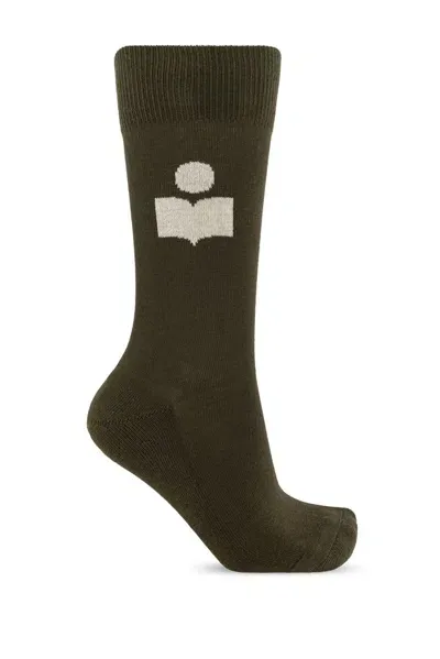 Isabel Marant Logo Intarsia Knitted Socks In Green