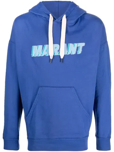 Isabel Marant Logo-print Drawstring Hoodie In Blue