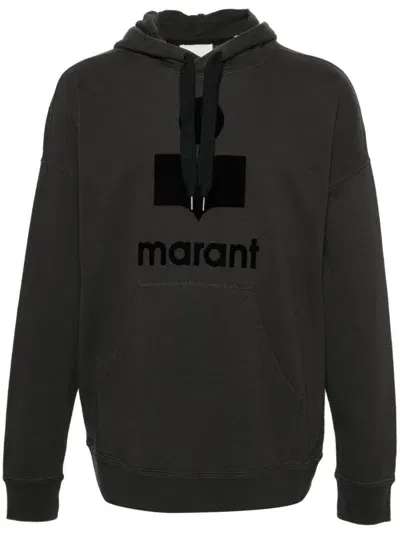 Isabel Marant Miley Flocked-logo Hoodie In Black