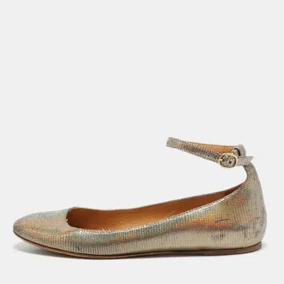 Pre-owned Isabel Marant Metallic Embossed Lizard Suede Ankle Strap Ballet Flats Size 38