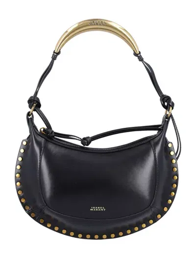 Isabel Marant Black Leather Oskan Moon Shoulder Bag In Black Gold