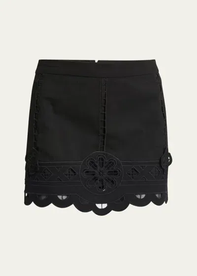 Isabel Marant Palmira Cutout Lace Scallop Mini Skirt In Black  