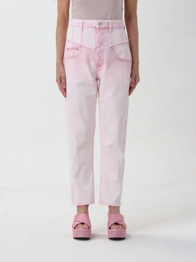 Isabel Marant Noemie Frayed Edge Straight Leg Jeans In Pink