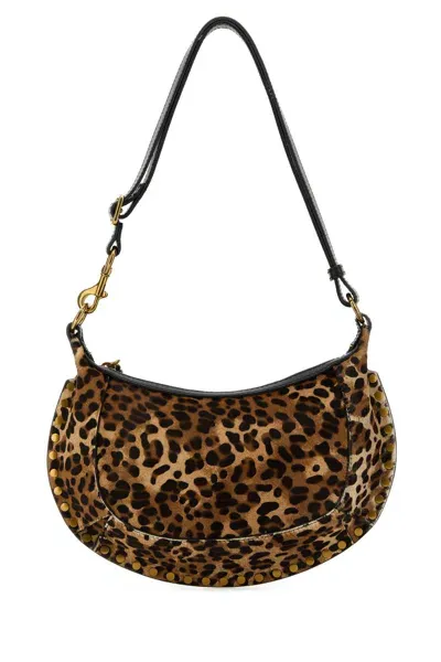 Isabel Marant Printed Calf Hair Oskan Moon Shoulder Bag In Brown