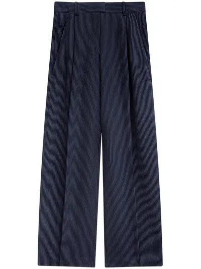 Isabel Marant Pinstripe High-waist Wide-leg Tailored Trousers In Midnight/ecru